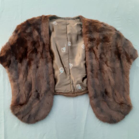 Vintage Fur Stole Shawl Mini Coat Cape Womens Size L Brown READ - Picture 1 of 8
